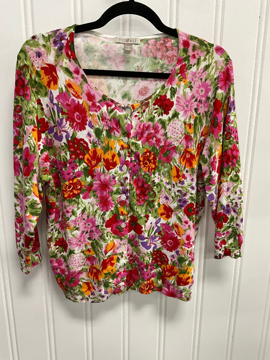 Cardigan By Roz And Ali In Floral Print, Size:1X