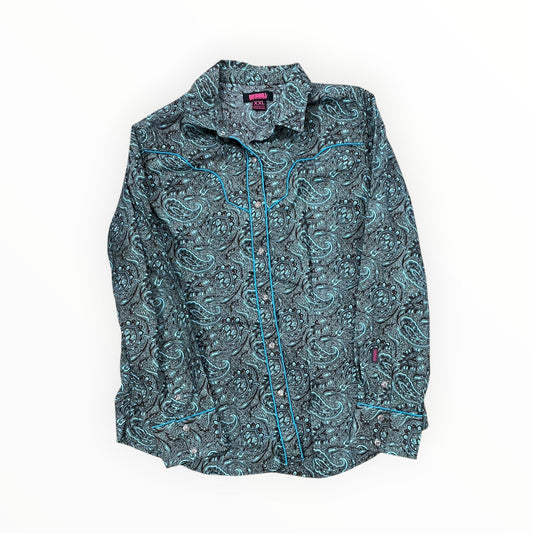 Blouse Ls By Rock & Roll In Brown & Green, Size:1X