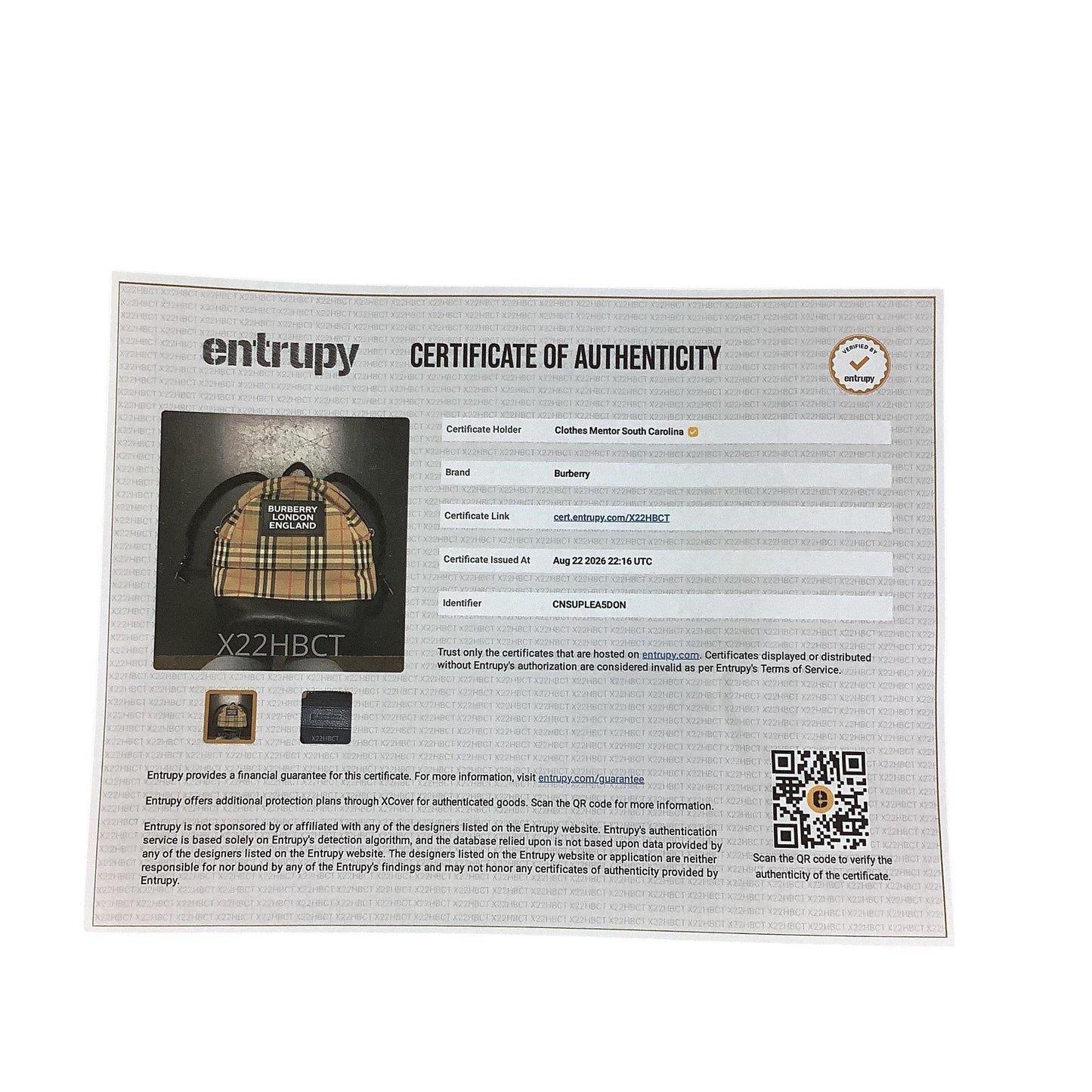 Backpack Luxury Designer By Burberry, Size: Small