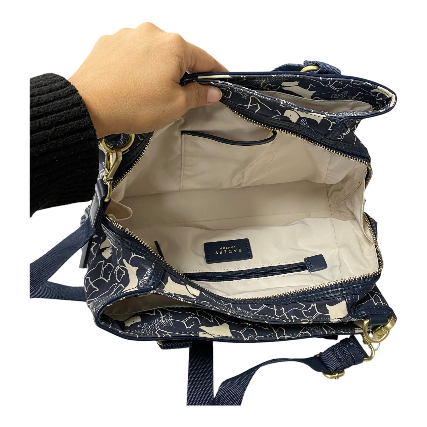 Crossbody Designer By Radley London In Blue & White, Size:Medium