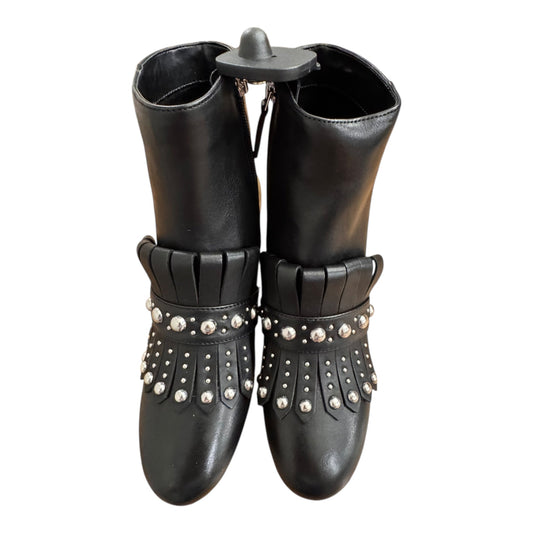 Boots Ankle Heels By Nine West In Black & Silver, Size:6.5