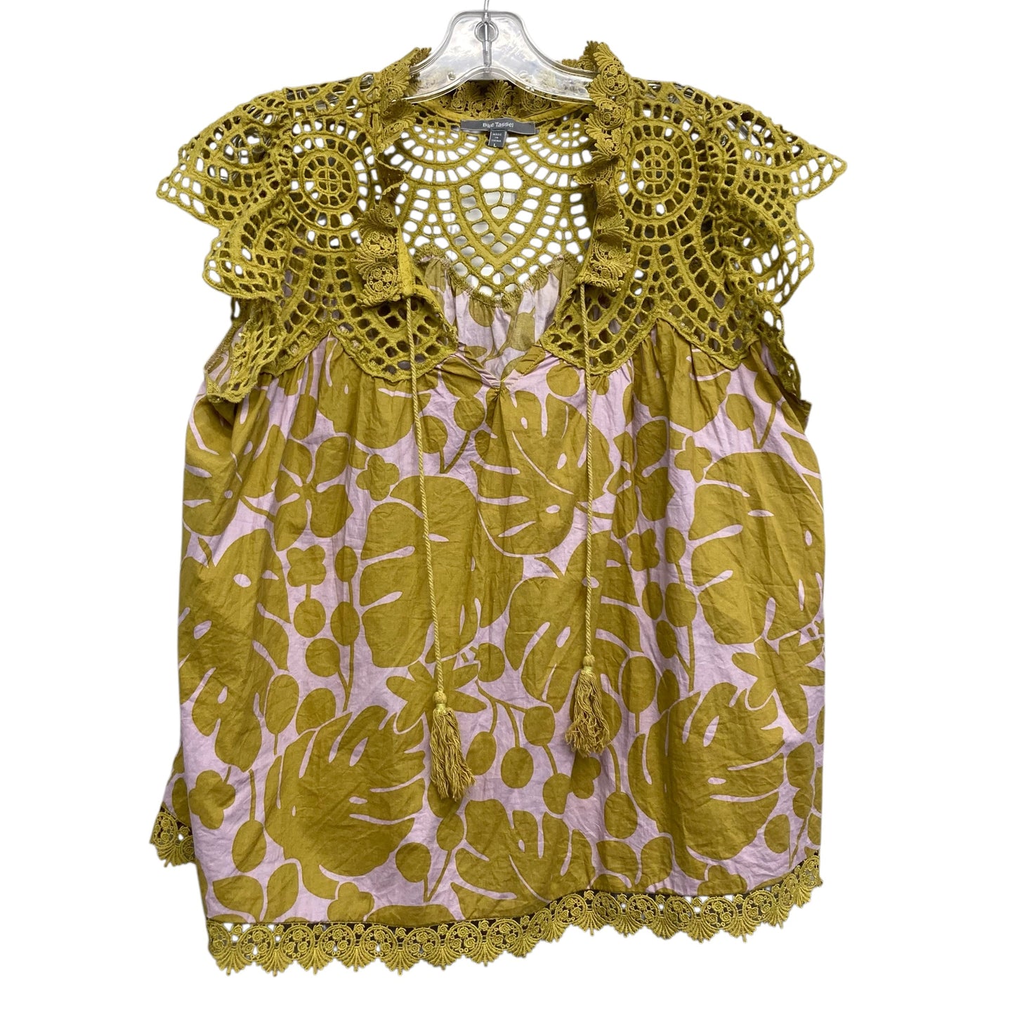 Top Sleeveless By Blue Tassel In Green & Pink, Size:L