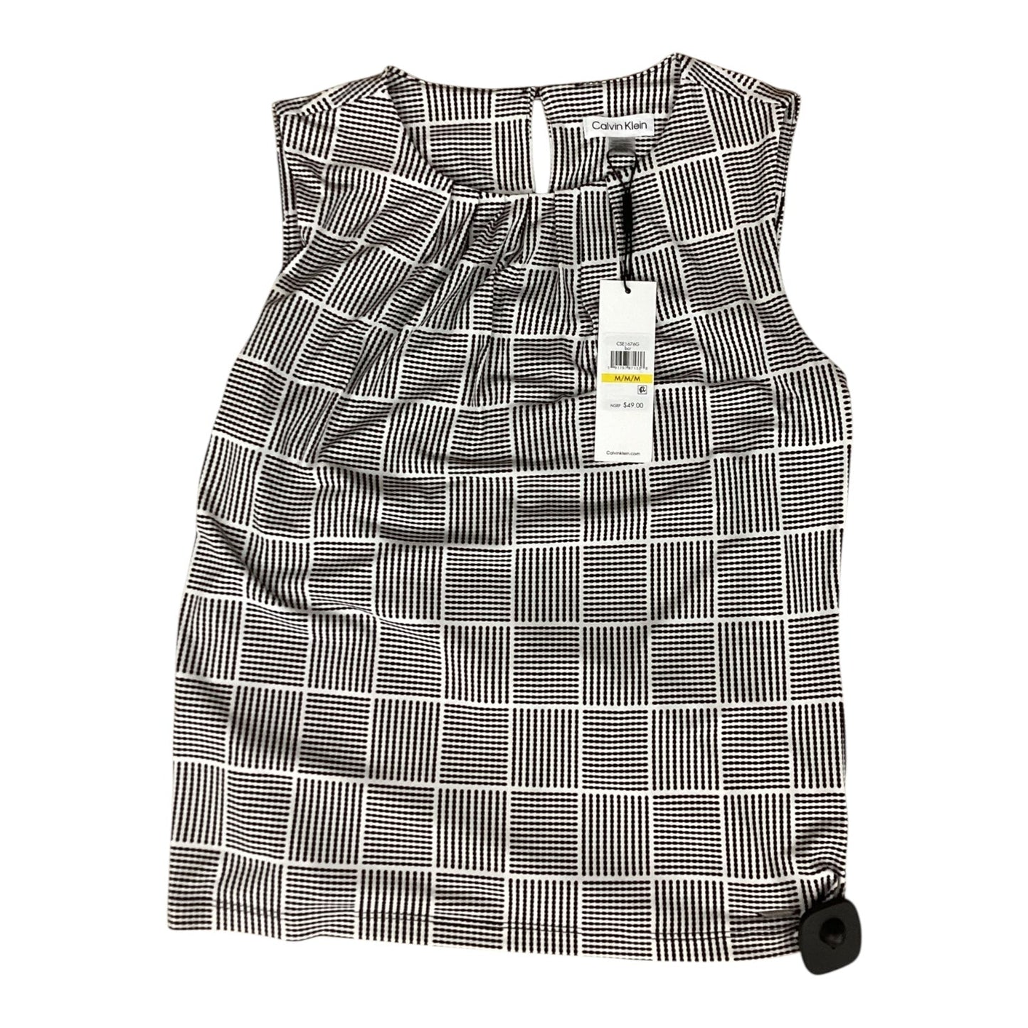 Top Sleeveless By Calvin Klein In Black & White, Size:M