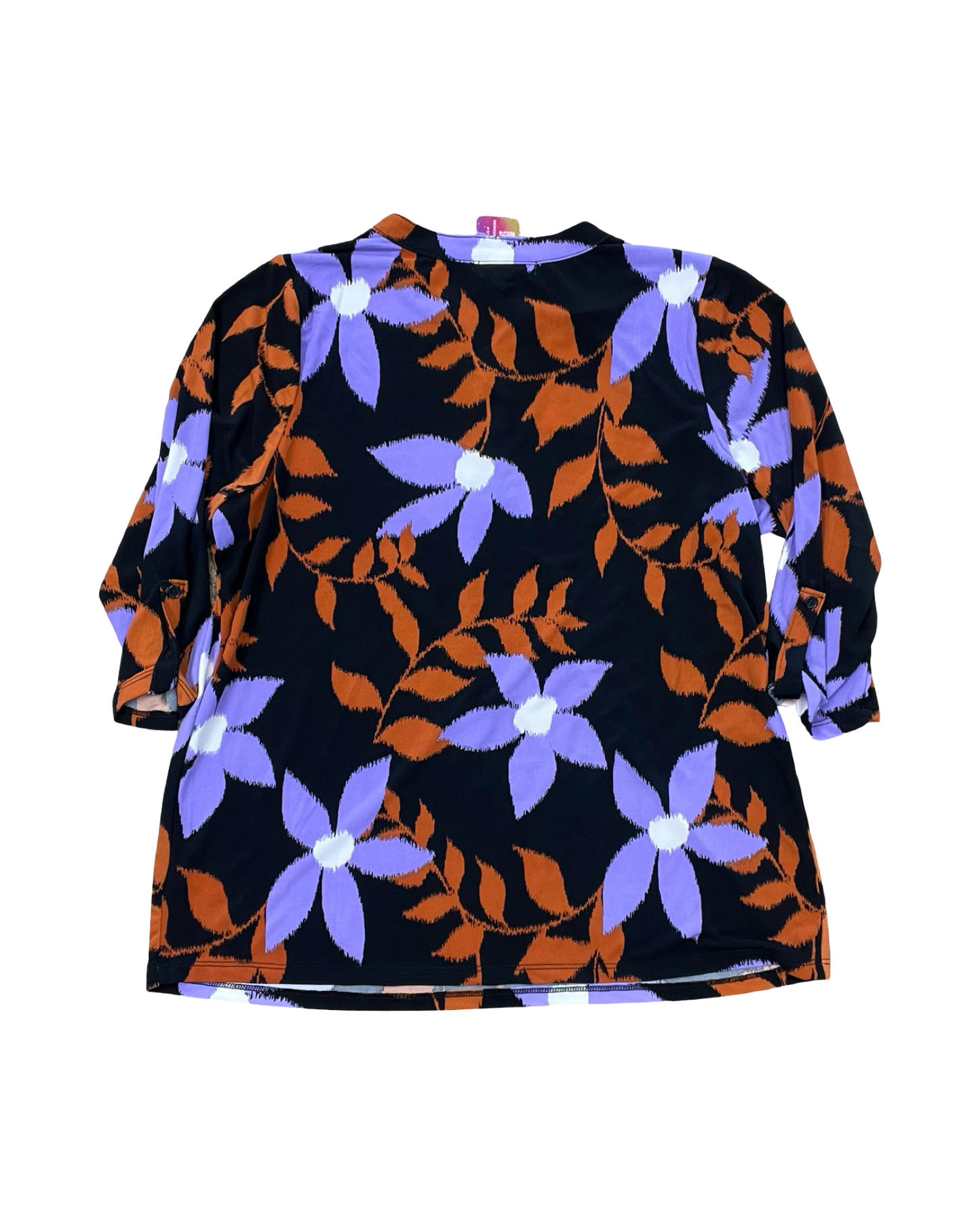 Blouse 3/4 Sleeve By Carolyn Taylor In Black & Purple, Size:1X