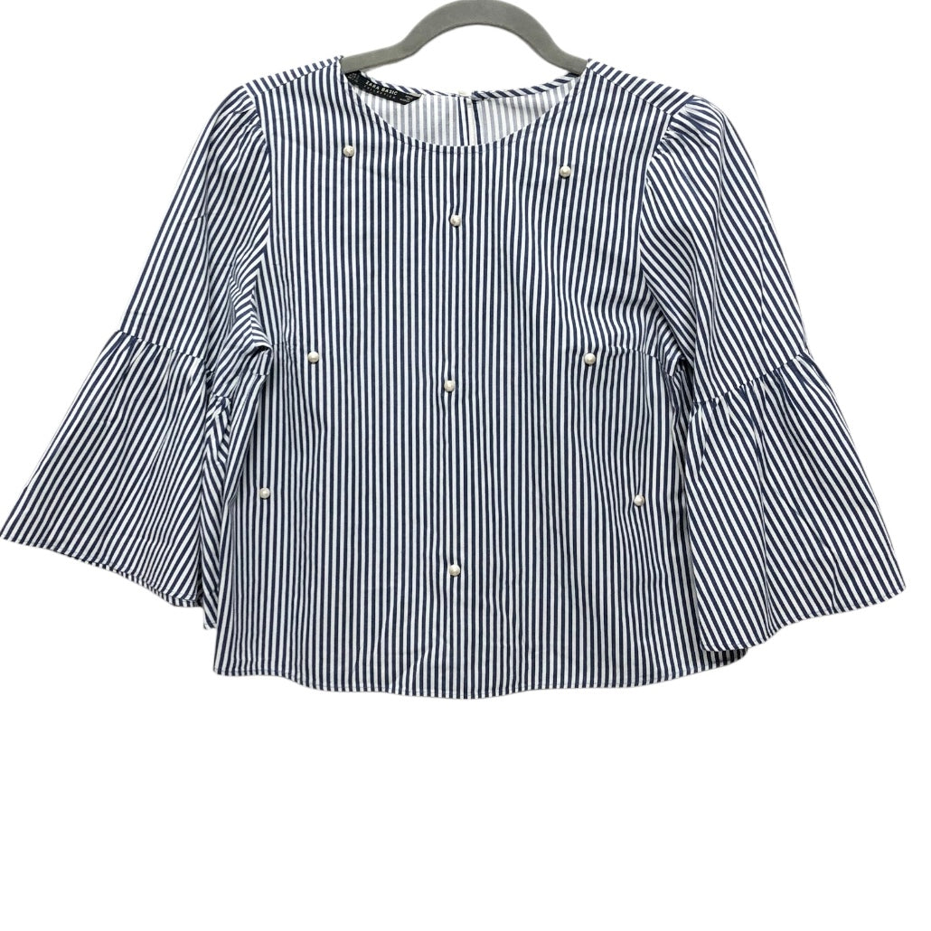 Top 3/4 Sleeve By Zara Basic In Blue & White, Size:S