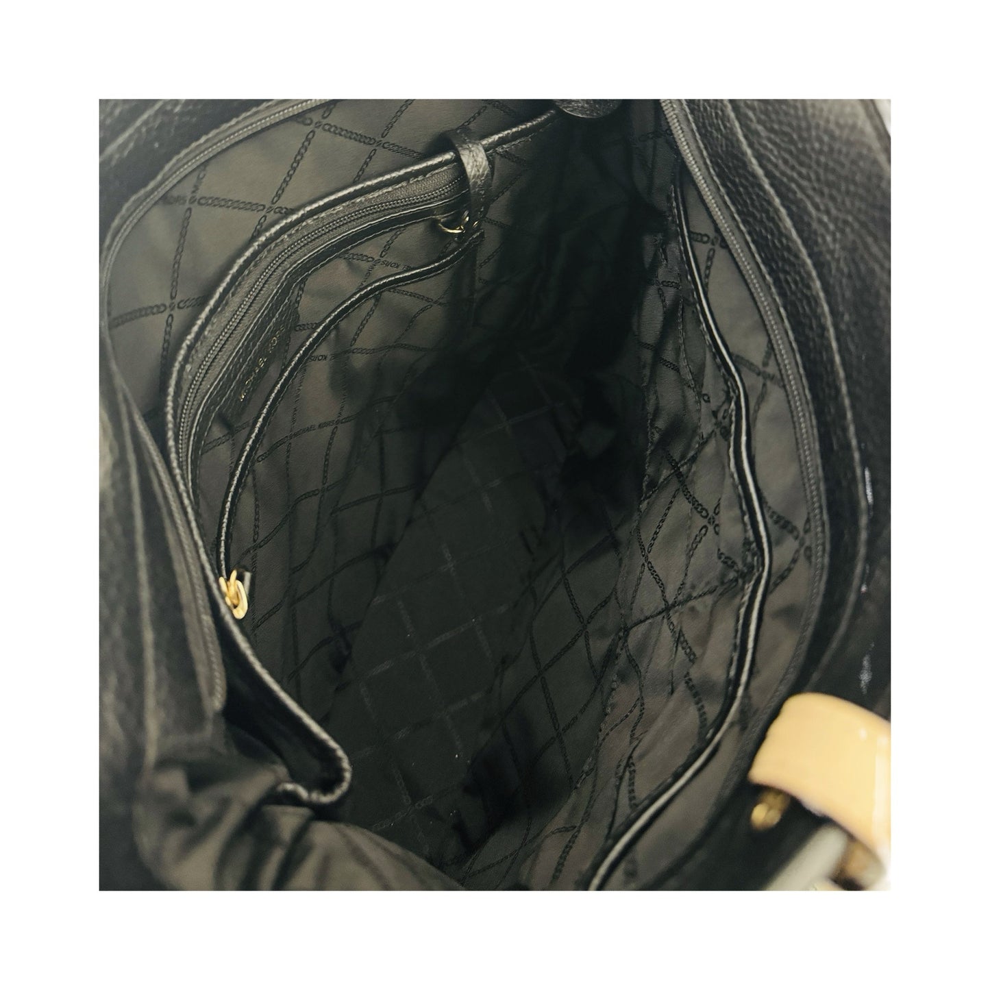Bedford Leather Dual Beige Handles Gold-Tone Hardware Top-Zip Closure Tote Handbag By Michael Kors  Size: Large