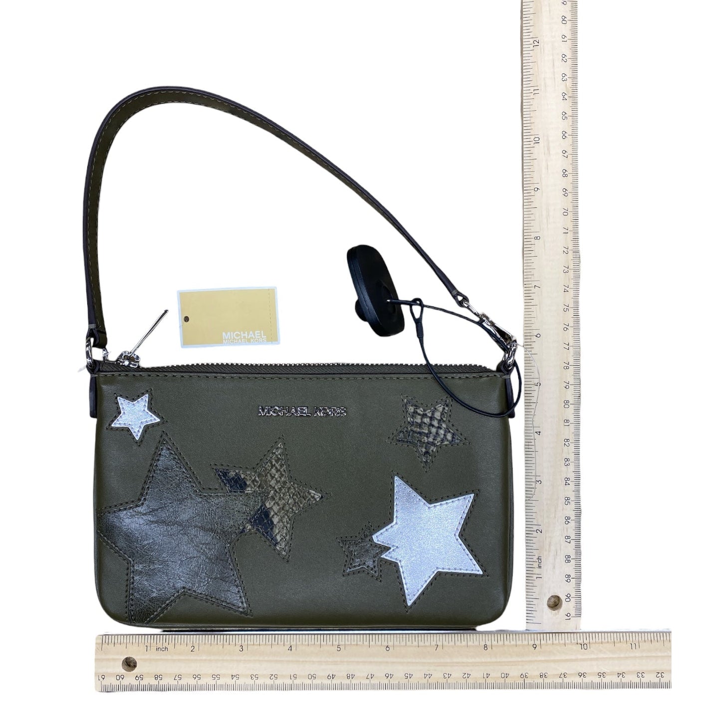 Handbag Designer By Michael Kors In Green & Silver, Size:Small