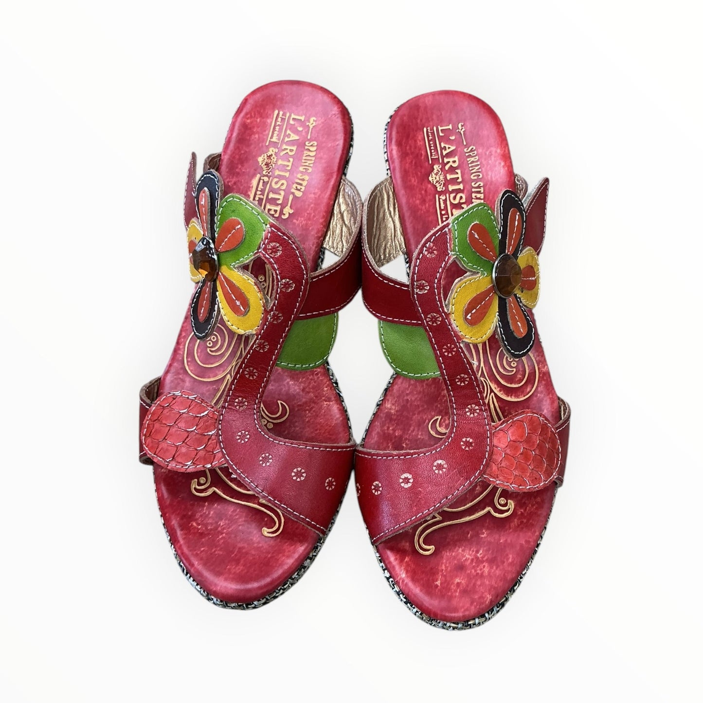 Sandals Heels Wedge By Spring Step In Red, Size:9.5