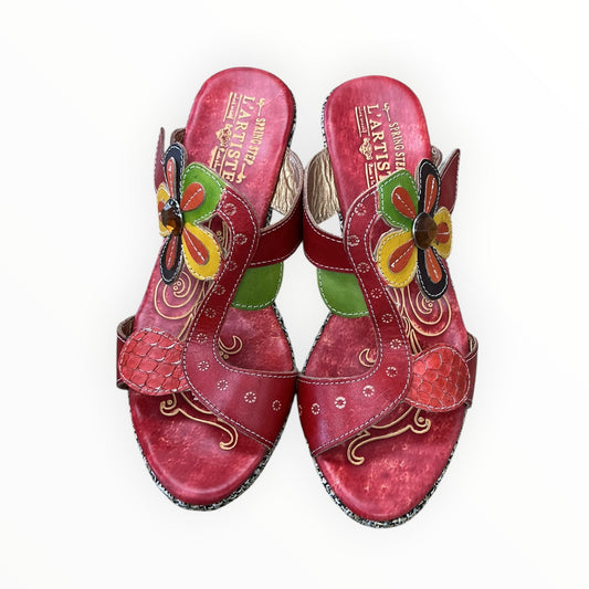 Sandals Heels Wedge By Spring Step In Red, Size:9.5