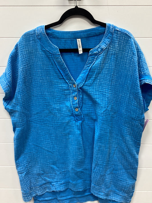 Top Ss By Zenana Outfitters In Blue, Size:1X