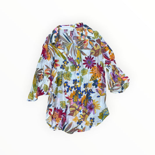 Blouse 3/4 Sleeve By Ethyl In Pink & Yellow, Size:M