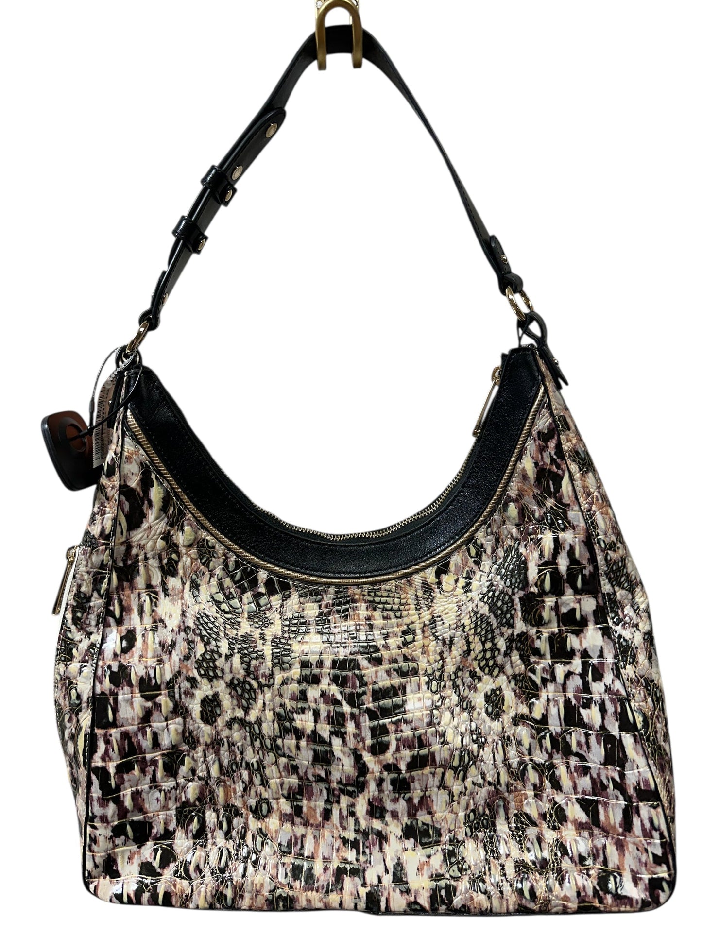 Handbag Designer By Brahmin In Black & Cream, Size:Medium