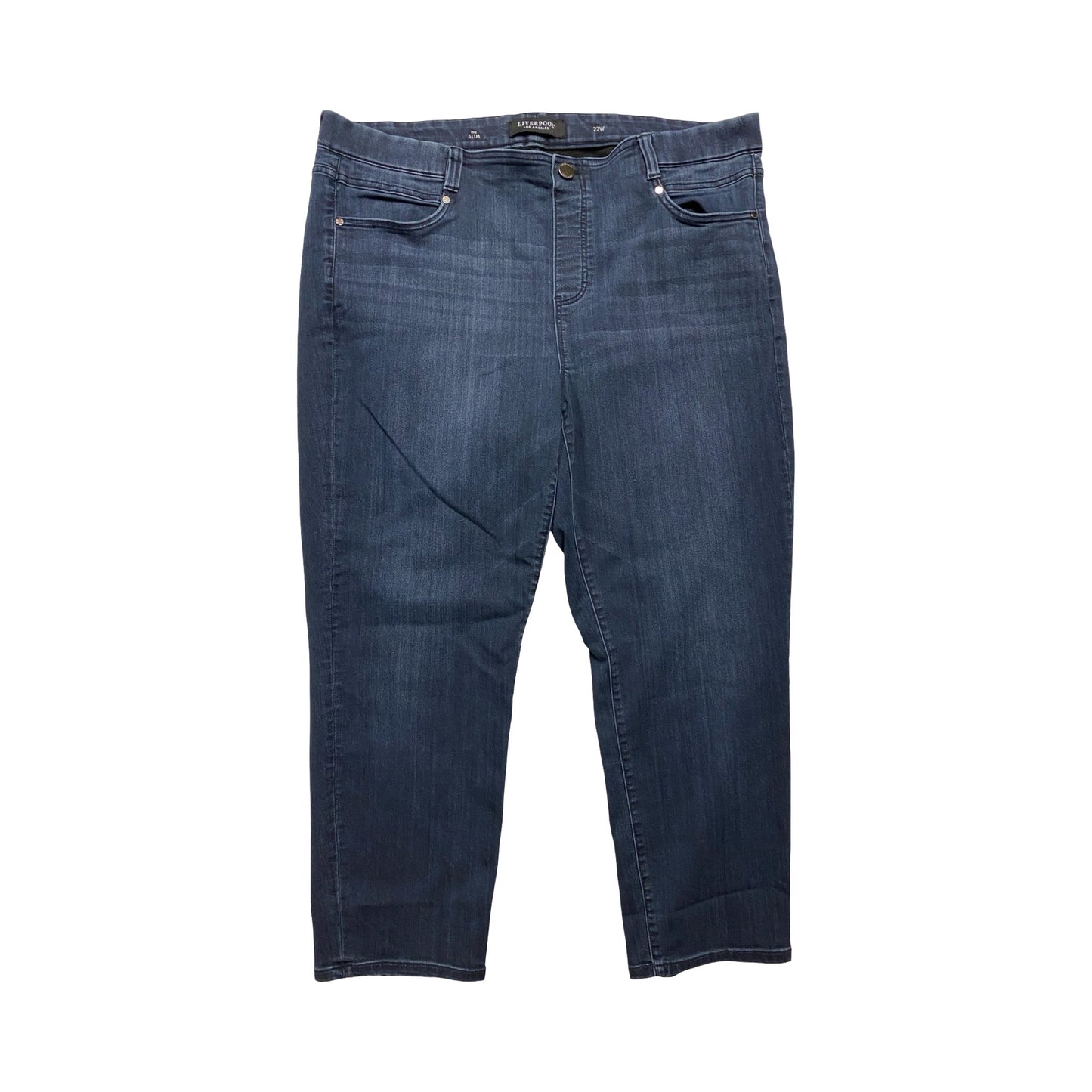Jeans Straight By Liverpool In Blue Denim, Size:22