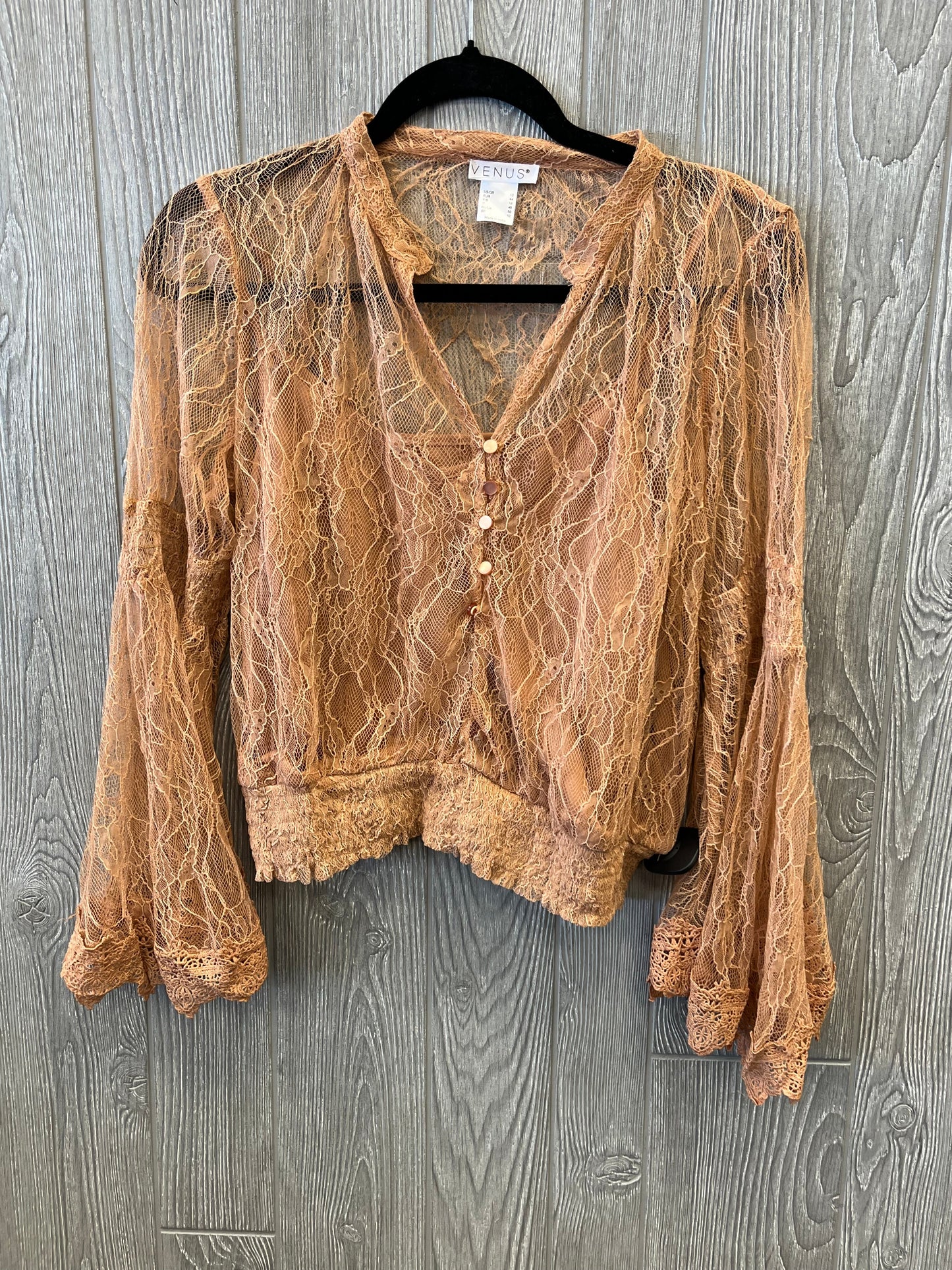 Top Long Sleeve By Venus In Orange, Size: L