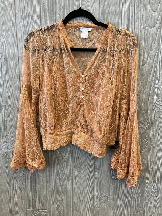 Top Long Sleeve By Venus In Orange, Size: L