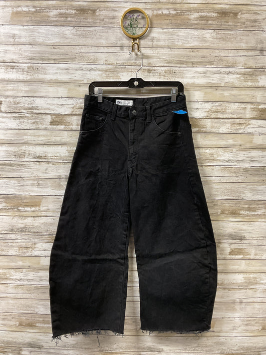 Jeans Wide Leg By Zara In Black Denim, Size:8