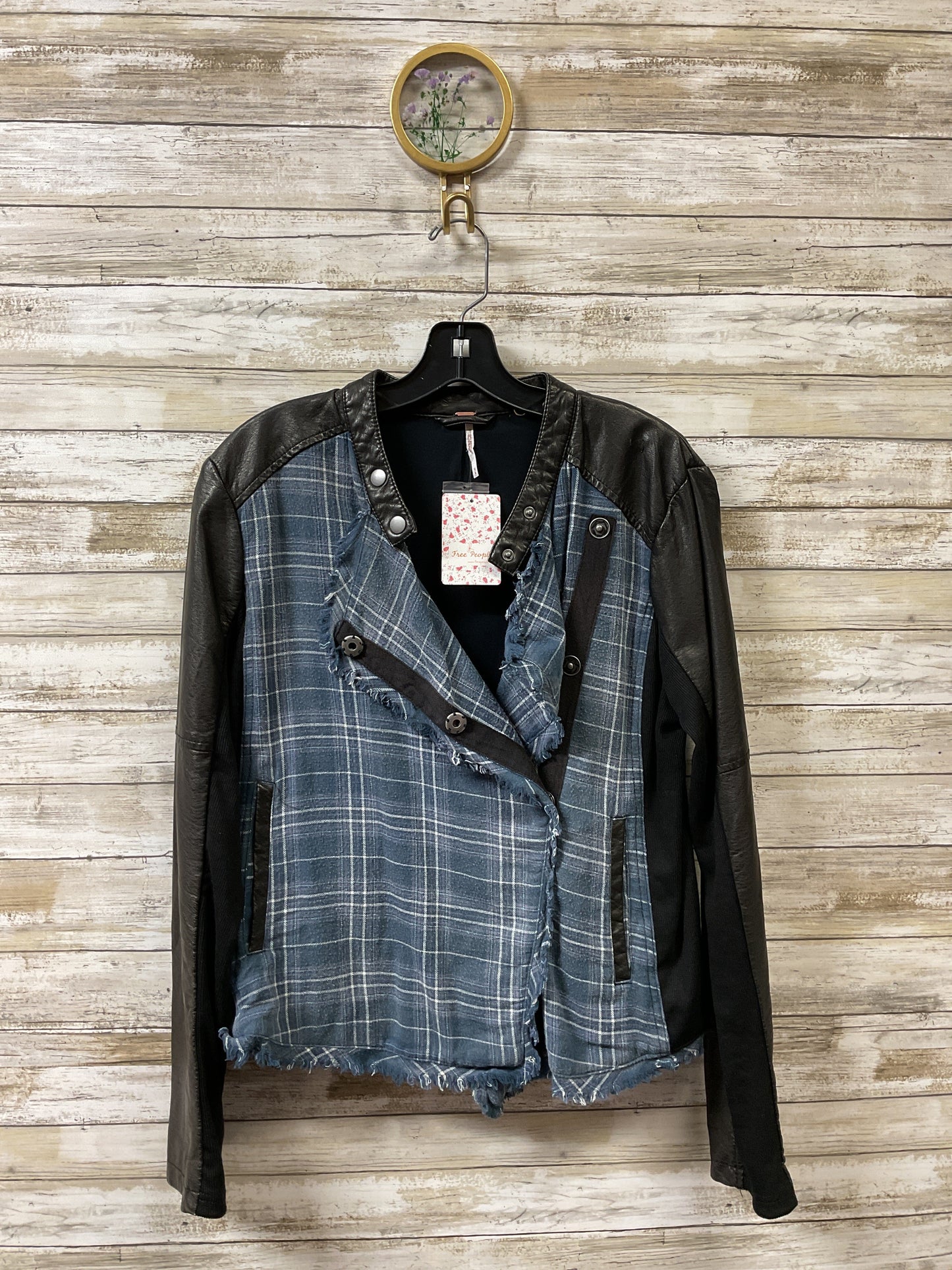 Jacket Moto By Free People In Black & Blue, Size:M