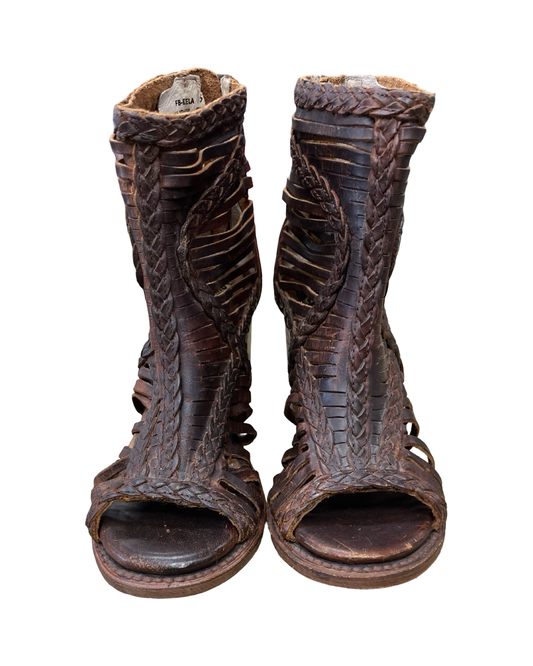 Sandals Heels Block By Freebird In Brown, Size:7