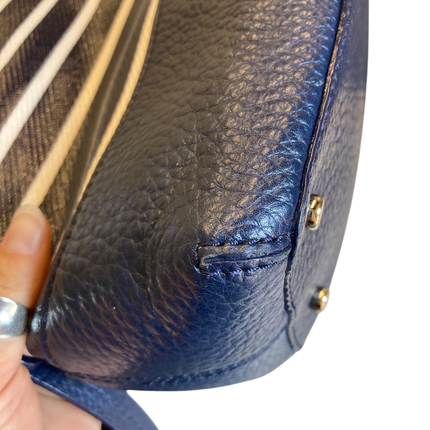 Handbag Designer By Kate Spade In Blue & White, Size:Medium