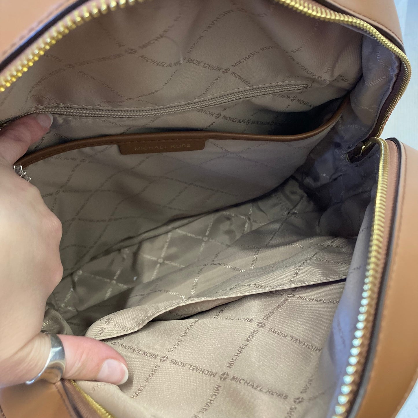 Backpack Designer By Michael Kors In Brown & White, Size:Large