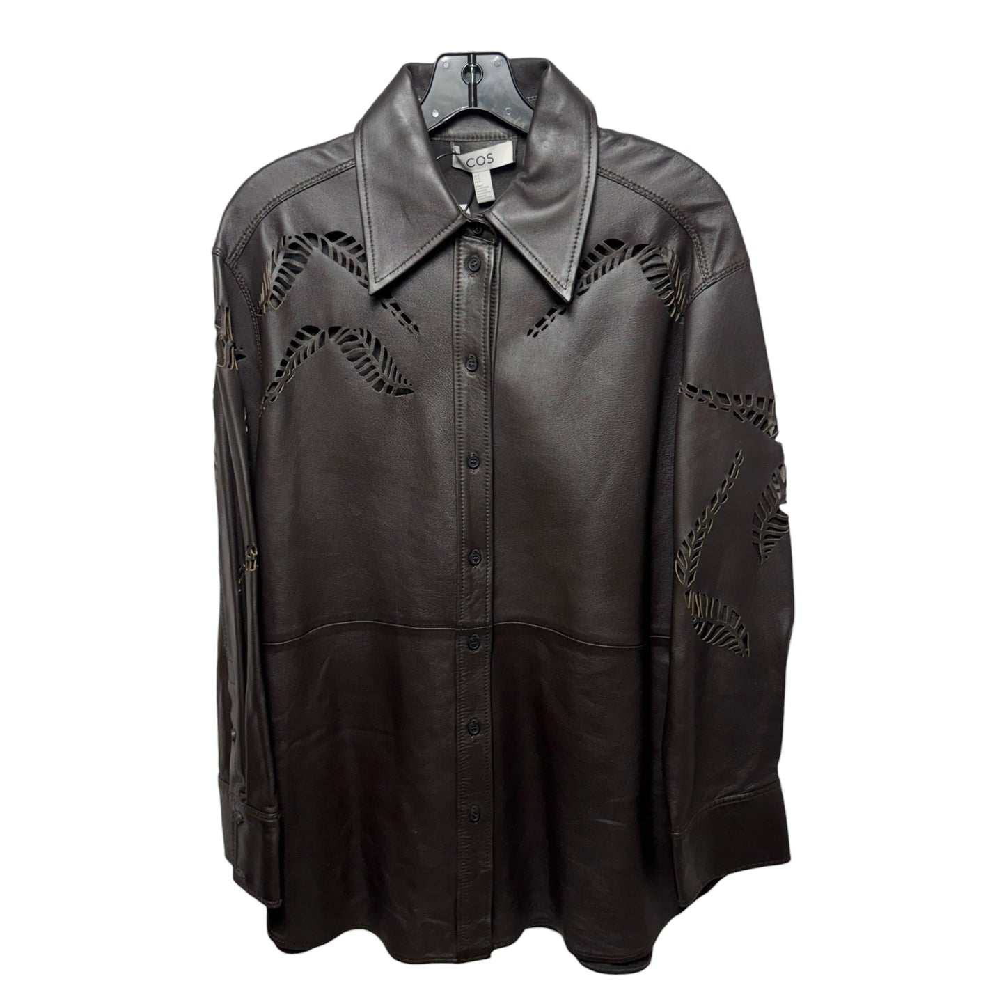 Eyelet Leather Western Shirt Jacket By Cos In Brown, Size: 12