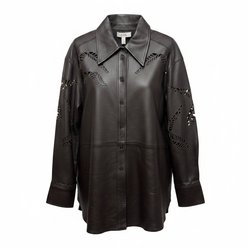Eyelet Leather Western Shirt Jacket By Cos In Brown, Size: 12