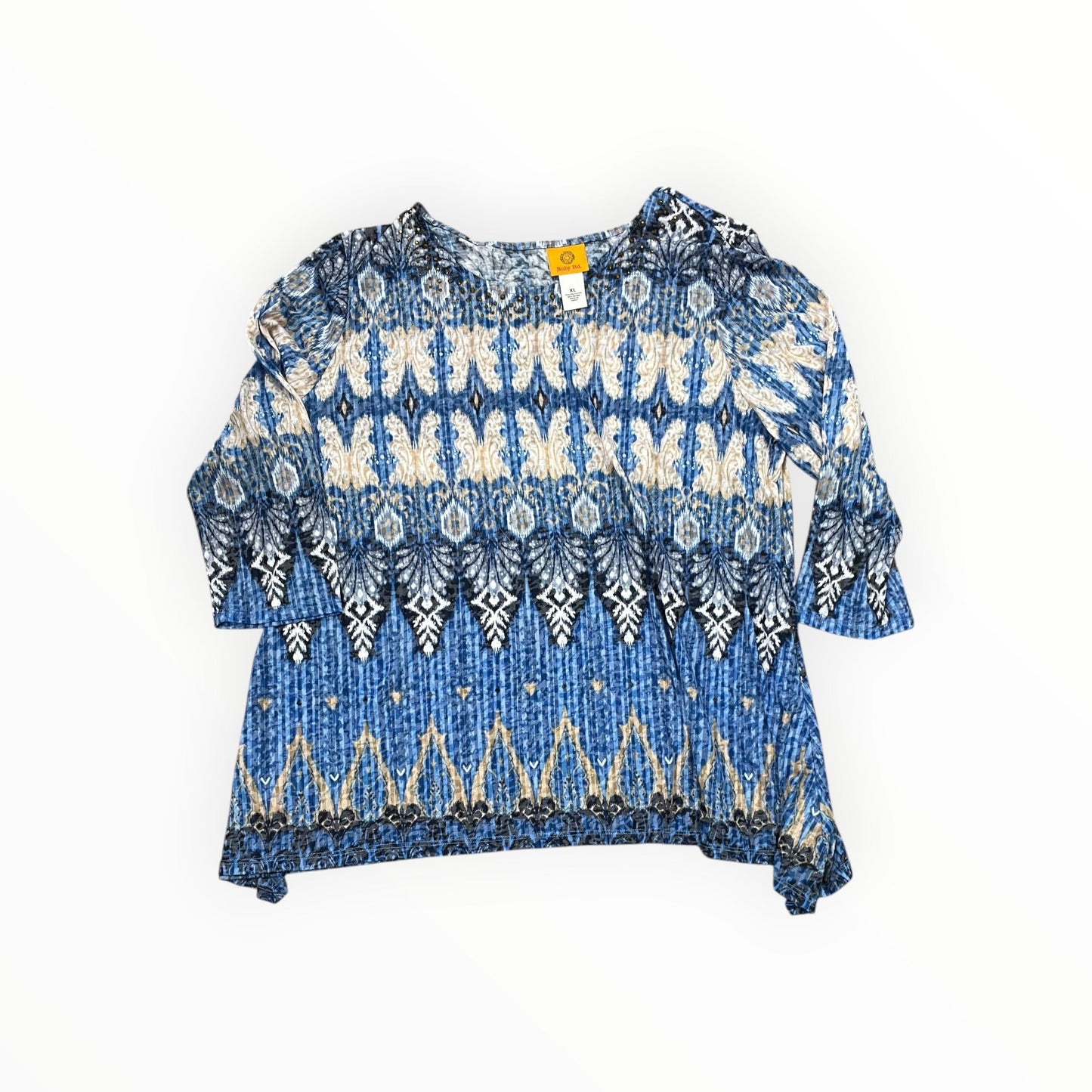 Top 3/4 Sleeve By Ruby Rd In Blue & Tan, Size:Xl