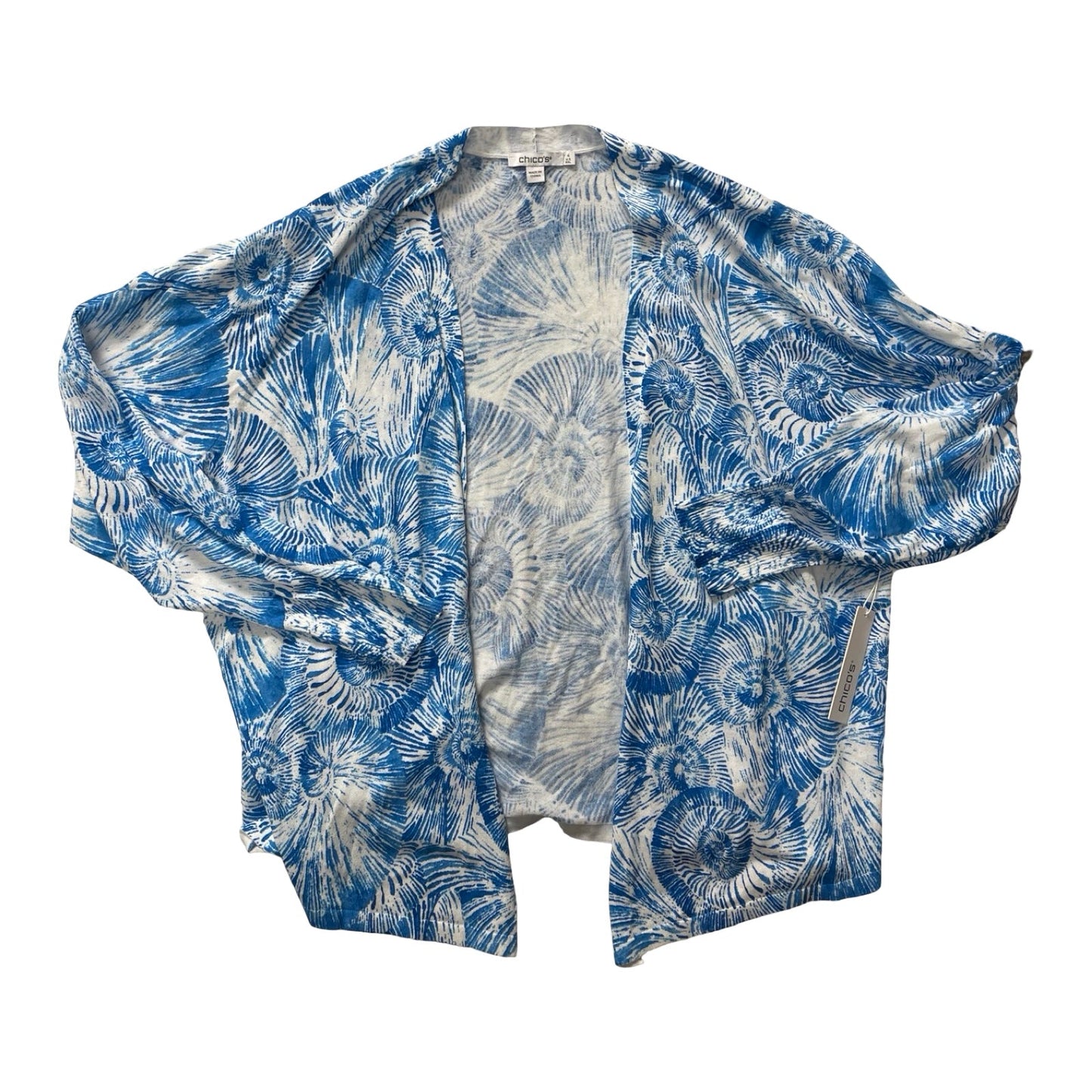 Sweater Cardigan By Chicos In Blue & White, Size:Xxl