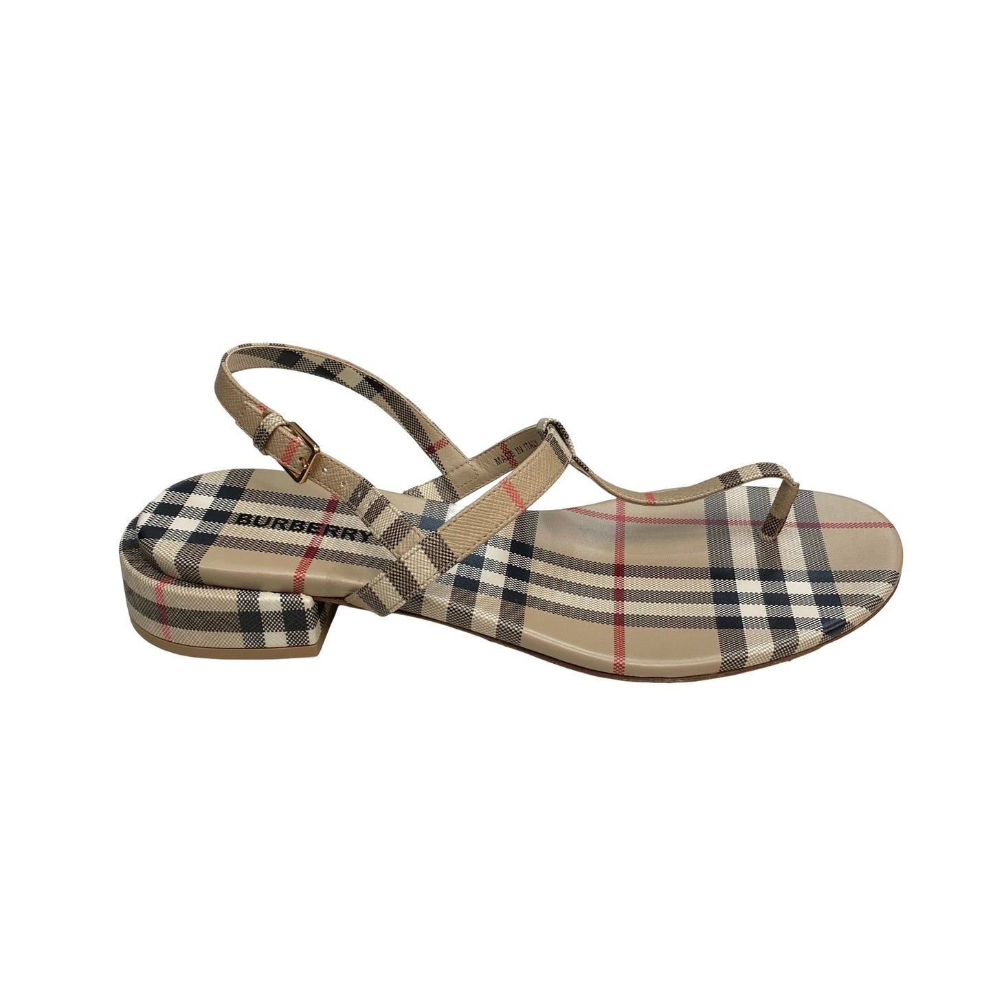 Sandals Luxury Designer By Burberry In Plaid Pattern, Size:8