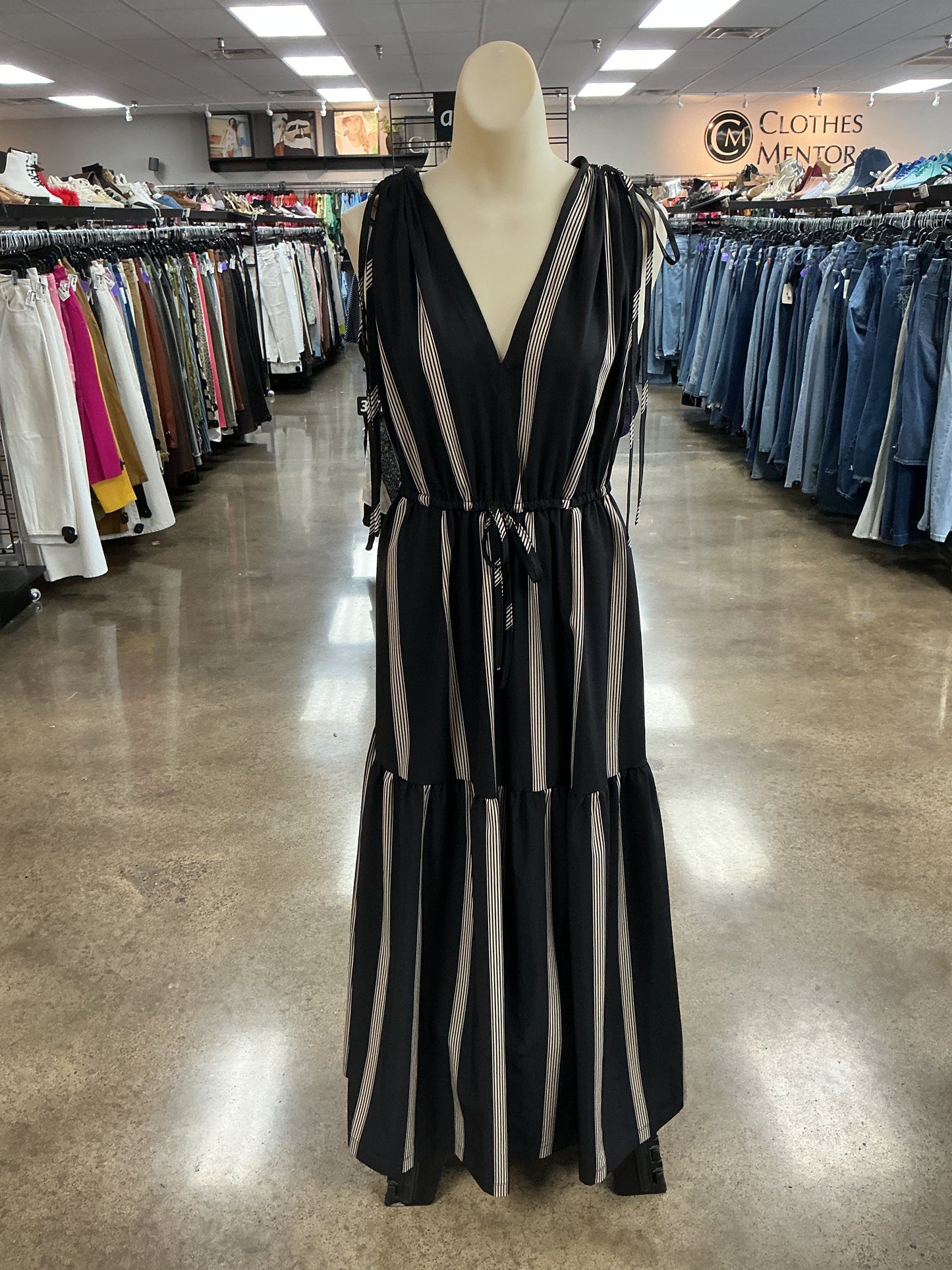 Dress Casual Maxi By Calvin Klein In Black & Tan, Size:6
