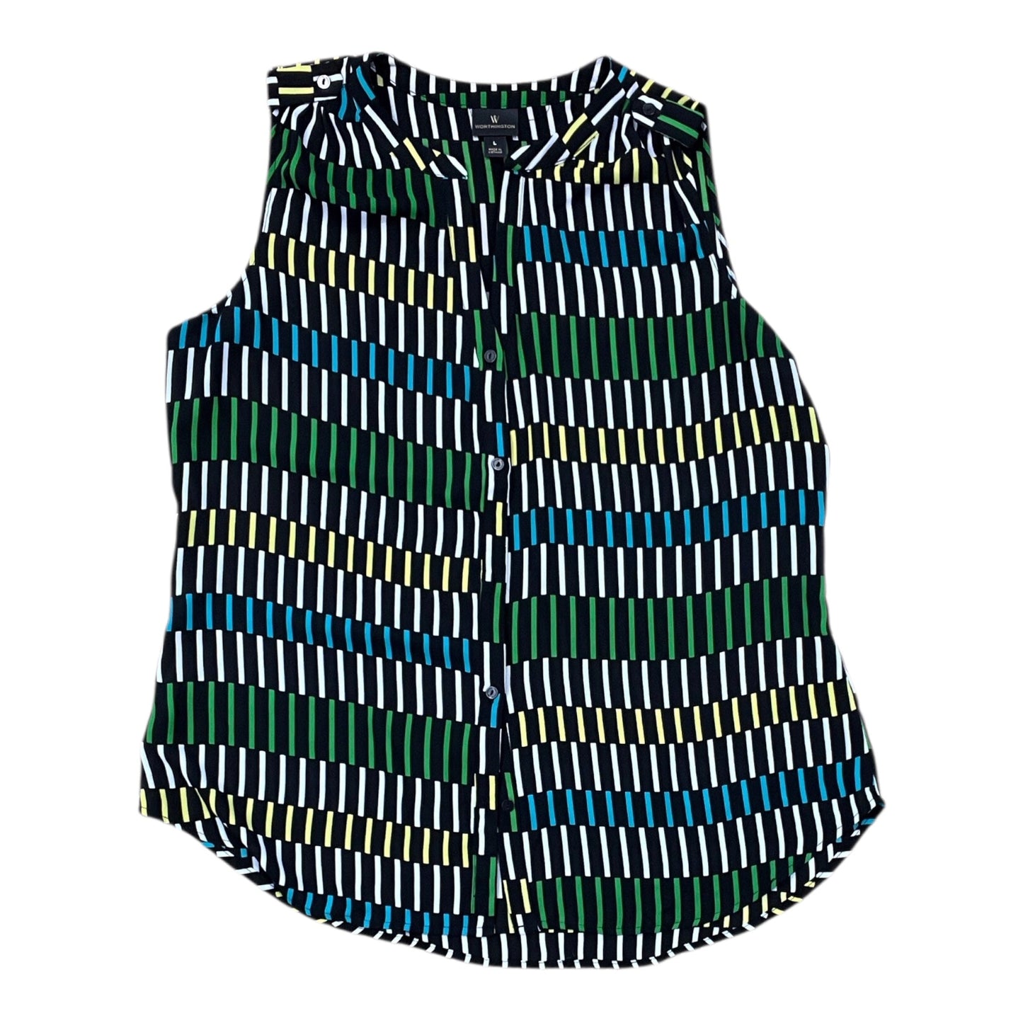 Blouse Sleeveless By Worthington In Black & Green, Size:L