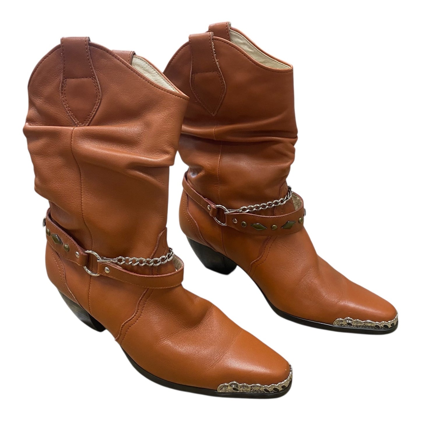 Boots Mid-Calf Heels By Dingo In Brown, Size:8