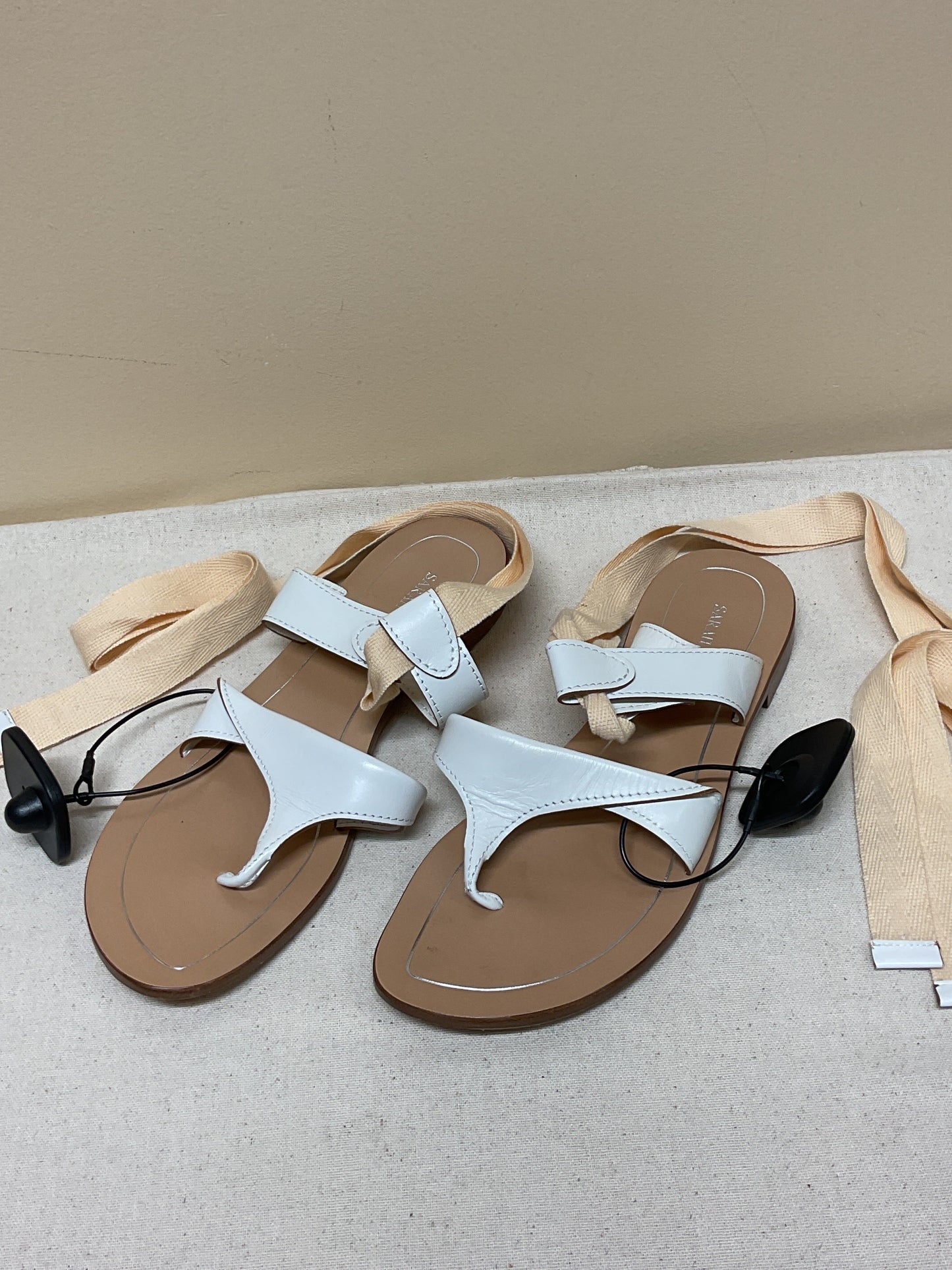 Sandals Flip Flops By Cma In Cream & White, Size:6.5