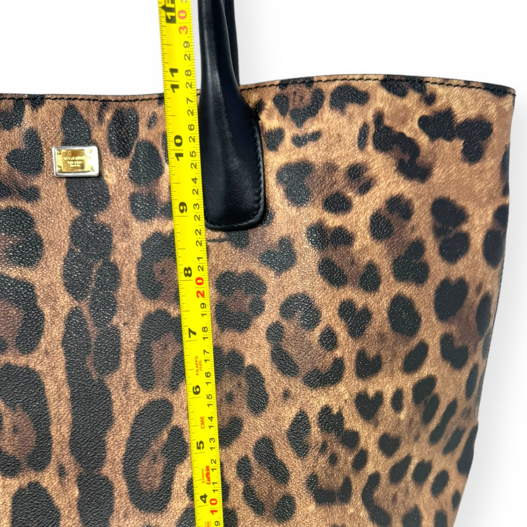 Miss Escape Open Tote Leopard Printed Coated Canvas Luxury Designer By Dolce And Gabbana  Size: Large