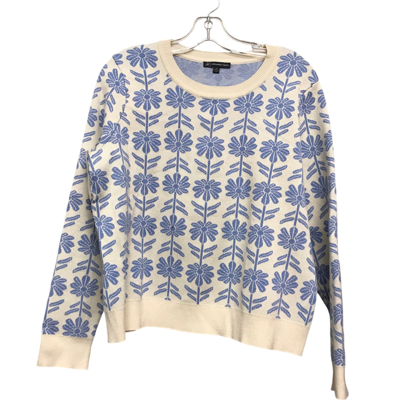 Sweater By Adrianna Papell In Blue & Cream, Size:M