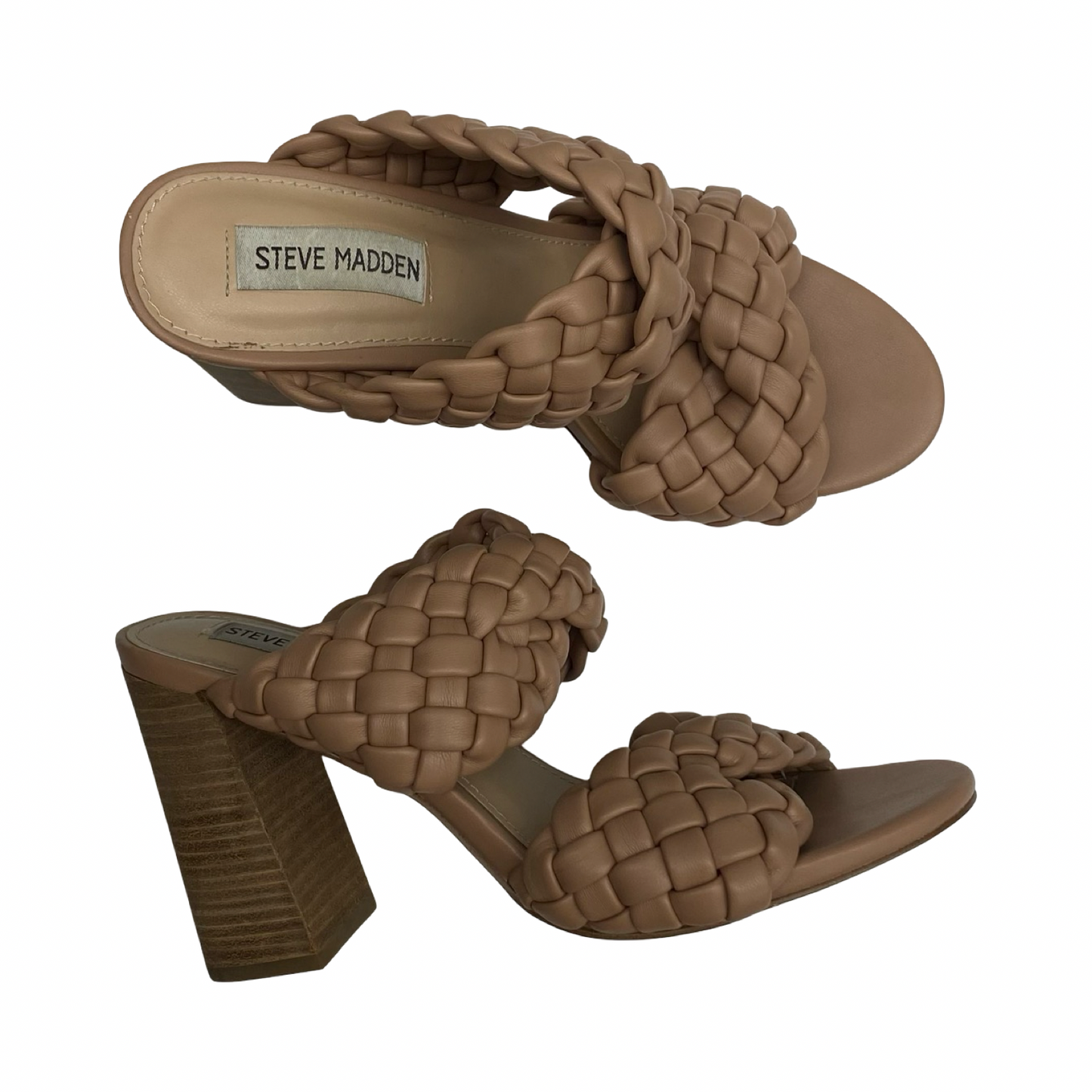 Sandals Heels Block By Steve Madden In Tan, Size:8.5