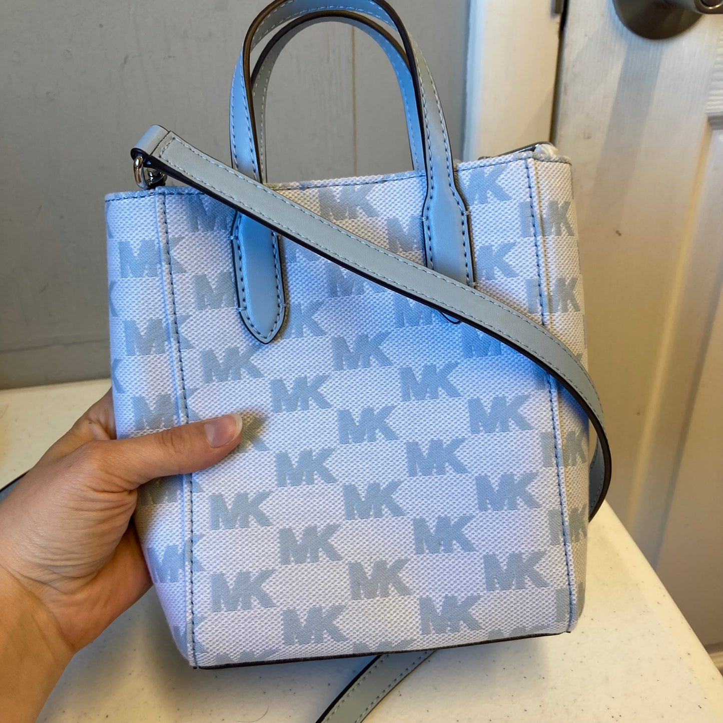 Crossbody Designer By Michael Kors In Blue, Size:Small