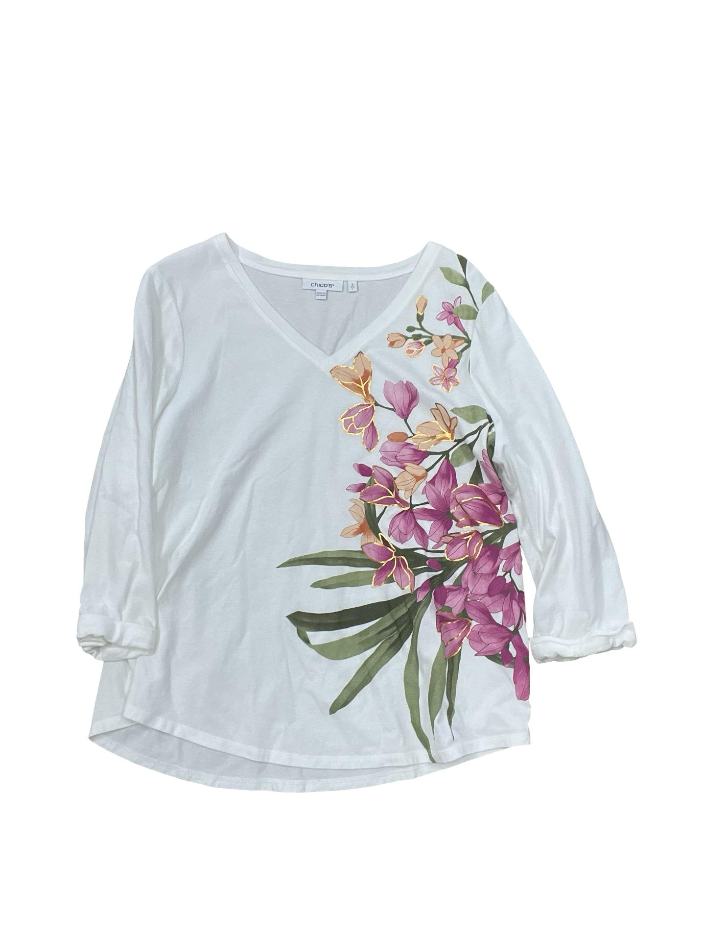 Top 3/4 Sleeve By Chicos In White, Size:L