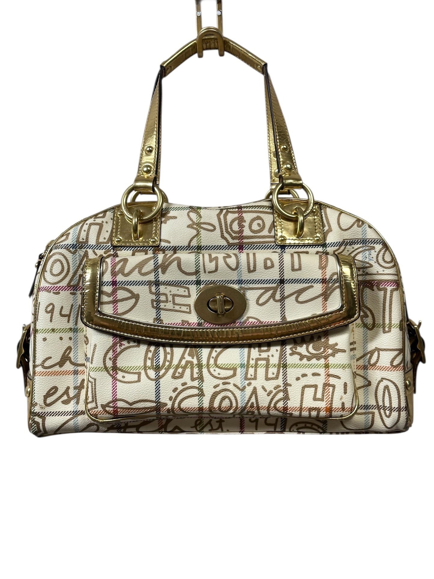 Handbag Designer By Coach In Gold & Tan, Size:Large