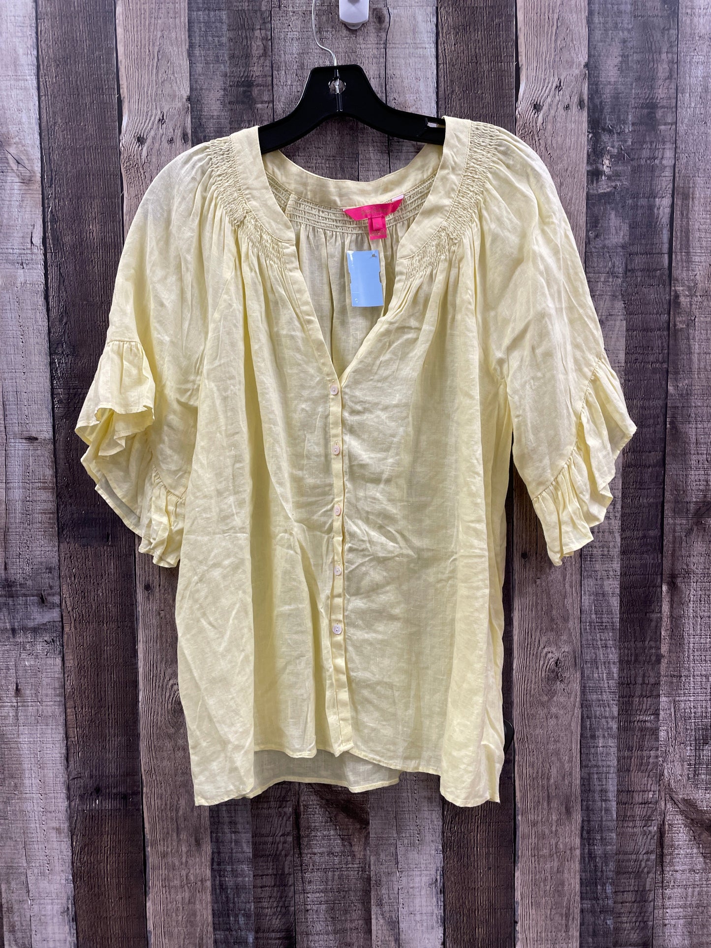 Top Short Sleeve Designer By Lilly Pulitzer In Yellow, Size: L