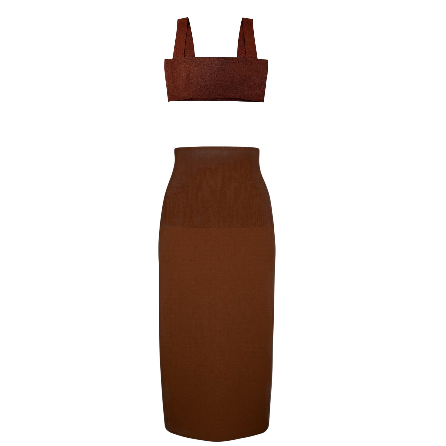 Fitted Stretch Knit Midi Skirt  By VB Body by Victoria, Beckham  In Brown, Size: S