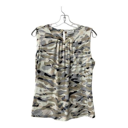 Top Sleeveless By Calvin Klein In Tan & White, Size:L