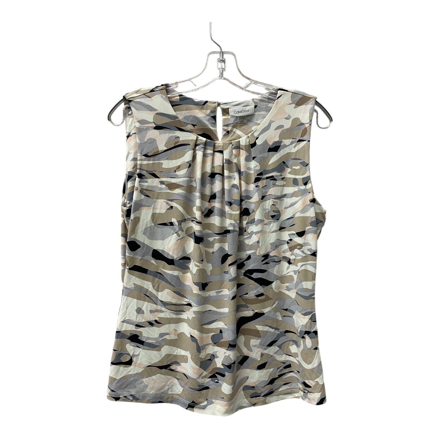 Top Sleeveless By Calvin Klein In Tan & White, Size:L