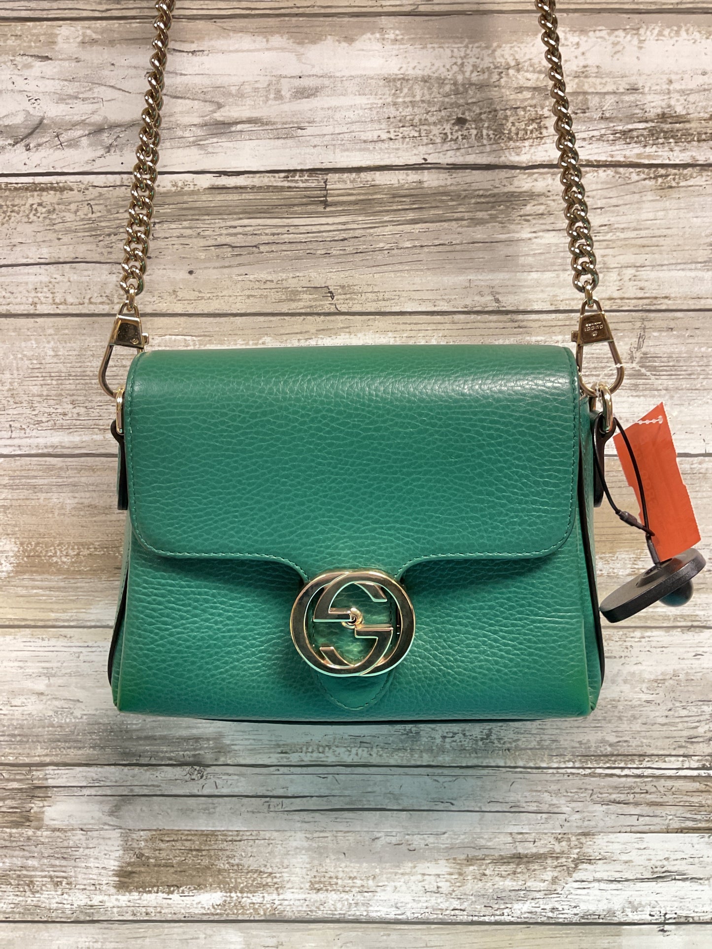 Handbag Luxury Designer By Gucci In Gold & Green, Size:Small