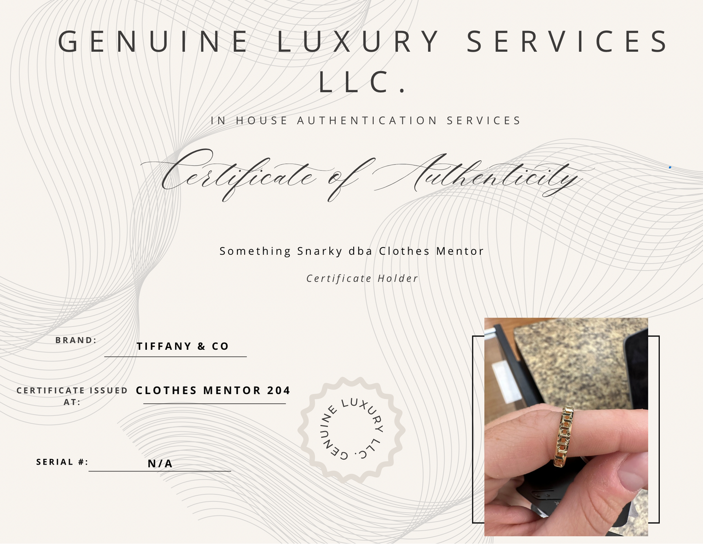 Tiffany & Company 18K Tiffany T Narrow Band Luxury Ring, Size: 7.5