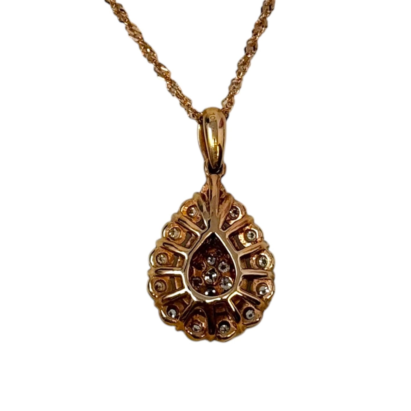 Diamond & 10K Rose Gold Teardrop Pendant Necklace Stamped RL