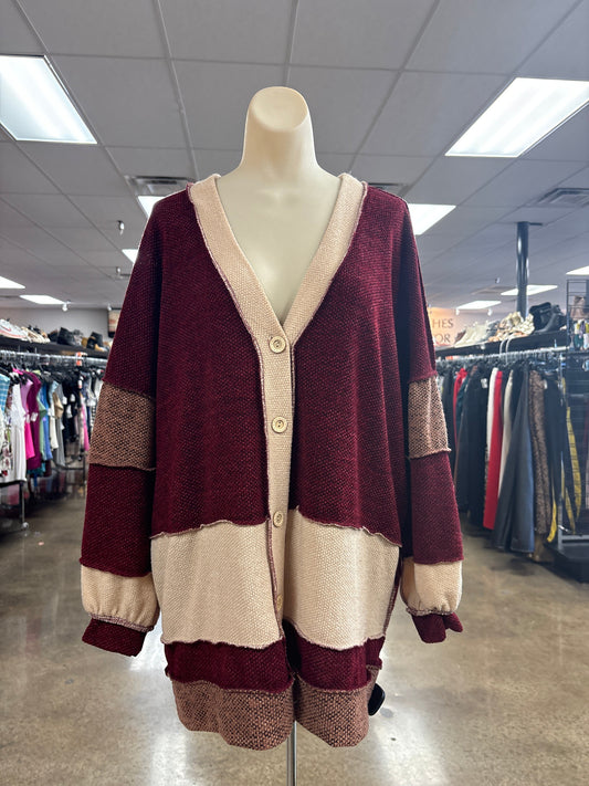 Sweater Cardigan By Haptics In Red & Tan, Size:M