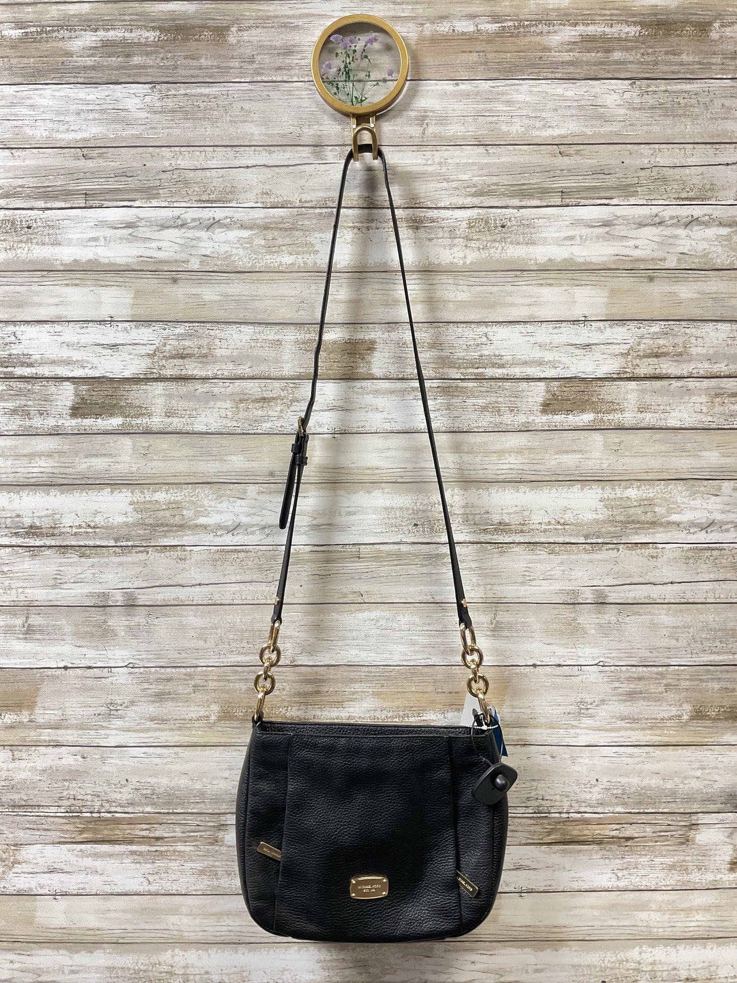 Handbag Designer By Michael By Michael Kors In Black & Gold, Size:Medium