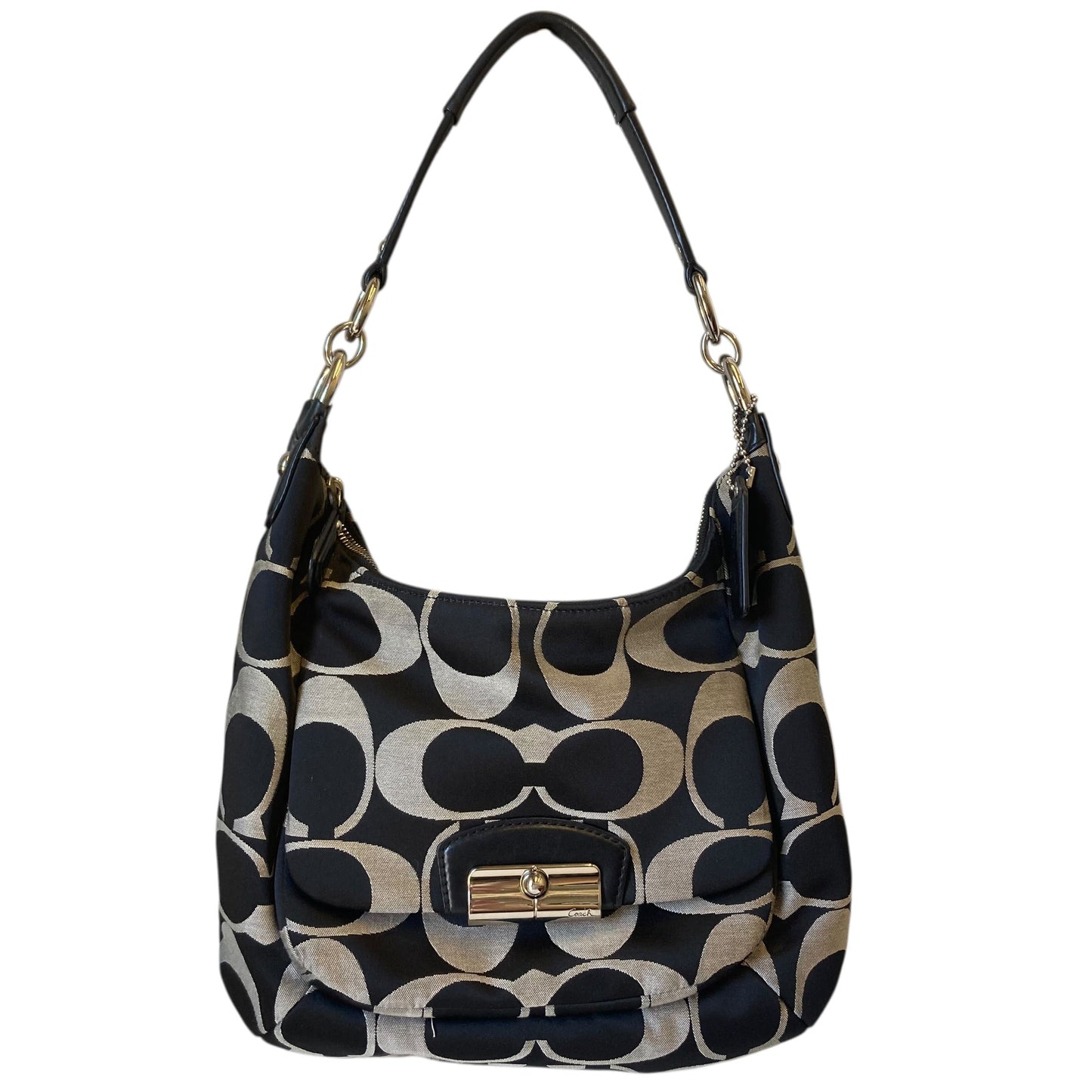 Handbag Designer By Coach In Black & Silver, Size:Medium