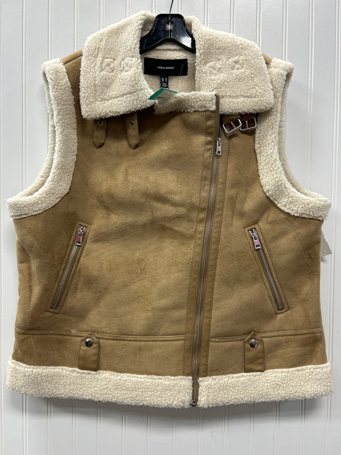 Vest Faux Fur & Sherpa By Vero Moda In Tan, Size:Xl NWT